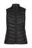 A black puffy vest with a high collar and zippered front, featuring side pockets and a fitted design.