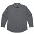A long sleeve button-up shirt in a checkered pattern featuring shades of black and white, with a chest pocket.