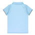 A light blue polo shirt featuring a collar and short sleeves, with a contrasting trim. It has a logo on the front.