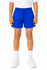 Bright blue shorts with an elastic waistband, designed for kids' rugby, featuring a logo.