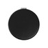 A round black product with a textured surface and a metallic clasp, featuring a logo on the side.