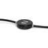 A black charging cable with a round switch feature and a textured exterior. It includes a logo on the switch.