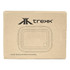 A cardboard box containing a clear glass lunch box with a rectangular shape and a branding logo.