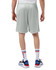 A person wearing light grey athletic shorts, paired with colourful socks and sneakers, viewed from the back.