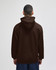 A brown pullover hooded sweatshirt shown from the back, with a hood and long sleeves.