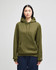 A green pullover hooded sweatshirt with a front pocket and a logo. Featuring a relaxed fit and drawstring hood.