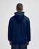 A back view of a navy pullover hooded sweatshirt. The sweatshirt has a hood and a relaxed fit.