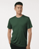 A men's performance t-shirt in dark green, featuring a fitted design and a logo on the chest.