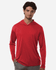 A red hooded long-sleeve T-shirt for men, featuring a relaxed fit and a logo on the chest.