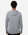 A light grey men's hooded t-shirt with long sleeves, featuring a hood and a minimalist design.