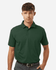 A green polo shirt with a collar and short sleeves, featuring a logo on the chest.