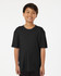 A black youth performance T-shirt features short sleeves and a comfortable fit, suitable for active wear.