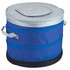 A round top opening cooler bag in blue and silver, featuring handles for easy transport. It has a logo on the front.