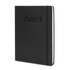 A black A4 daily diary featuring a subtle logo and an elastic band closure.