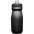 A drink bottle in plain black with a grey cap and a logo on the side.