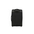A black wheeled duffle bag with a textured surface, featuring two wheels and a handle.