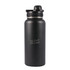 A drink bottle in matte black with a screw top and a small logo on the side.