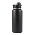 A drink bottle in matte black finish with a screw-on lid and a built-in spout, featuring a logo.