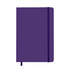 A purple notebook with a band closure and a ribbon bookmark. It features a minimalistic design.