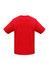 A red short sleeve tee featuring a plain design and a logo on the back.
