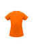 An orange women's short sleeve tee featuring a fitted design and a logo on the back.