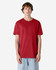 A unisex heavyweight cotton T-shirt in red, featuring a simple design and a relaxed fit.