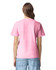 A pink heavyweight adult t-shirt with short sleeves, showing the back view. The shirt features a logo.
