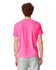 A back view of a bright pink heavyweight t-shirt featuring a logo. The shirt has a classic fit with short sleeves.