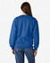A blue Gildan Heavy Blend adult crewneck sweatshirt, view from the back, with a relaxed fit and long sleeves.