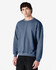 A blue Gildan Heavy Blend adult crewneck sweatshirt with long sleeves, featuring a logo on the front.