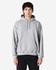 A grey hooded sweatshirt with a front pocket and a drawstring hood, featuring a branded logo.