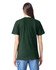 A green unisex short sleeve t-shirt displayed from the back, featuring a plain design and a logo.