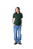 A green unisex fine jersey short sleeve T-shirt paired with blue denim jeans, worn by a model.