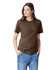 A unisex fine jersey short sleeve t-shirt in brown, featuring a simple design and a logo on the garment.