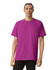 A unisex fine jersey short sleeve t-shirt in a vibrant purple colour, displayed on a model. It features a branding logo.