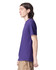A purple unisex short sleeve T-shirt displayed on a model, featuring a logo on the chest.
