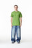 A unisex fine jersey short sleeve T-shirt in vibrant green, worn by a model in casual denim. It features a logo.