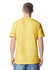 A unisex fine jersey short sleeve t-shirt in bright yellow, viewed from the back. It features a logo.