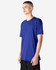 A unisex short sleeve T-shirt in royal blue, featuring a plain design and a logo on the chest.