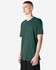 A unisex short sleeve T-shirt in forest green, featuring a simple cut and a logo on the tag.