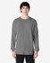 A grey long sleeve T-shirt featuring a round neck and a brand logo on the label.