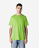 A heavy cotton adult T-shirt in vibrant lime green, featuring a logo on the front.