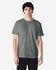 A grey Gildan Heavy Cotton Adult T-Shirt worn by a model, featuring a classic crew neck design and short sleeves.