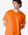 An orange Gildan Heavy Cotton adult T-shirt displayed on a model, featuring a classic fit and crew neckline.