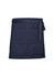 A navy blue waist apron featuring a large pocket and a waist tie, with a branding logo.