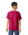 A maroon Gildan Heavy Cotton Youth T-Shirt, viewed from the back, worn by a child. The shirt features a simple design.