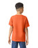 A youth T-shirt in bright orange, featuring a plain back and short sleeves.