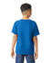 A blue Gildan Heavy Cotton Youth T-Shirt displayed from the back, worn by a young boy.
