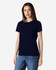 A navy Gildan Heavy Cotton Ladies' T-Shirt displayed on a model, featuring a simple design and short sleeves.