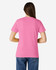 A pink Gildan Heavy Cotton Ladies' T-Shirt is displayed from the back, featuring a simple design and a relaxed fit.